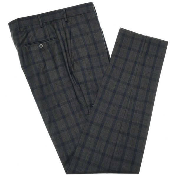 Isaia Napoli Gray Blue Plaid 100% Wool Suit